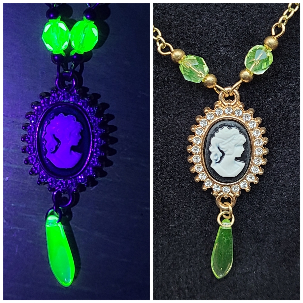 Uranium Glass Vintage Cameo Necklace